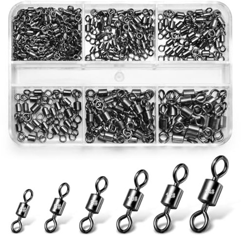 Annyswit 200/300 Piezas Eslabón Giratorio de Pesca 4# 6# 8# 10# 12# 14# Anillo de Conexión de Pesca Giratorio Acero Inoxidable Conector Giratorias de Pesca para Evitar Que se Enreden los Sedales