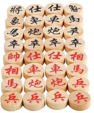 Amagogo 32Pcs Traditional Xiangqi Chess Pieces,Wooden Chess Pieces,Chinese Chess Board Game,Xiangqi Games Pieces for Teens,Adults
