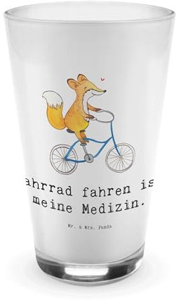 Mr. & Mrs. Panda Glas Fuchs Fahrrad fahren - Geschenk, Bunt, Für Kaltgetränke, Sport, Trink, Gewinn, Modern, Radeln, Mountainbiking, Radsport, Dankeschön, Stapelbar, Spülmaschinenfest