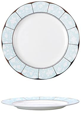 Plato Llano 8 Pulgadas Serie Gold Edge Diseño De Patrón A Cuadros Cerámica Ensalada/Pasta/Fruta/Aperitivo/Platos De Postre Platos Navideños Platos Navideños-Juego De 2-Bandeja De Comida Blanca Y Azul