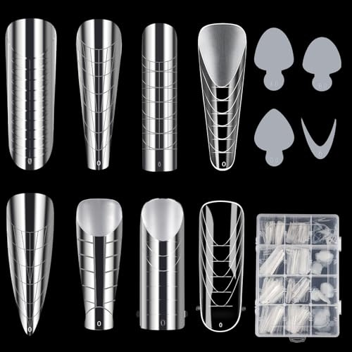ANGNYA 288 Stücke Dual Nail Forms Set für Poly Nail Gel Full Cover,8 Stile Nagelformen Nagelverlängerung 4 Styles 12 Sizes Nail Sticker Silicone für Polygel Extension Maniküre Nagelkunst Design Salon