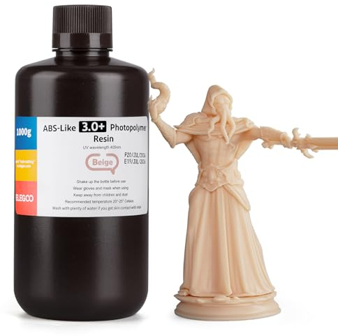 ELEGOO ABS-Like Resin 3.0 Plus, Verbessertes 3D-Drucker Photopolymer Harz, Höhere Hitzebeständigkeit, Schnelle Aushärtung, Hohe Präzision, Nicht Spröde, Beige 1000g | Verbessertes Photopolymer-Harz, hohe Hitzebeständigkeit, extrem niedrige Viskosität, schnelle Härtung, nicht zerbrechlich