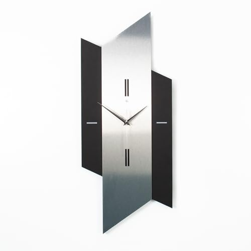 Kreative Feder 3D Designer-Wanduhr „Diamond“ in modernem Metallic-Look schwarz-Silber ohne Tickgeräusche (leises Funkuhrwerk)