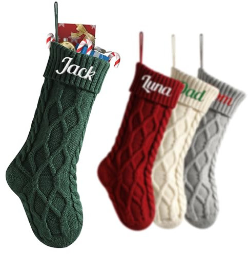 Nikolausstrumpf mit Gestickter Namen Nikolausstrumpf Personalisiert Weihnachtsstrumpf Nikolausstiefel zum Befüllen Weihnachtssocken zum Aufhängen Nikolausstrumpf Groß für Feiertags, Dekoration (Grün)