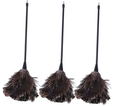 Healeved 3piezas Plumero De Plumas De Avestruz Con Mango De Plástico Ergonómico Para Limpieza Suave y Eficaz De Muebles Teclados y Hogar Diario