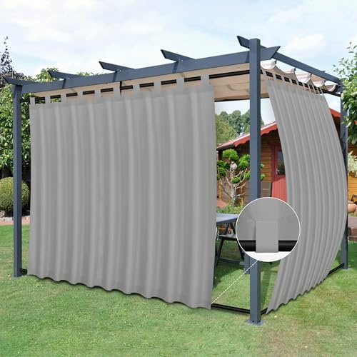 Easy-Going Outdoor-Terrassenvorhänge, abnehmbare obere Schlaufen, Wind- und wetterfest, für Cabana, Veranda, Pergola und Pavillon, untere Schlaufen, 2 Paneele, 279 cm B x 213 cm L, Hellgrau | Sichtschutz Wasserdicht Winddicht Abnehmbare Schlaufen oben und unten Schlaufen Vorhang für Cabana, Veranda und Pergola