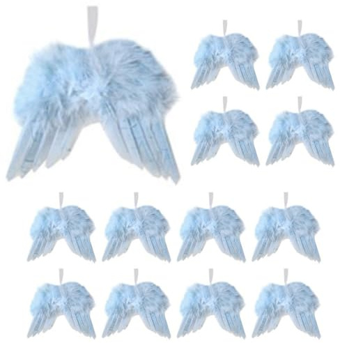 SMTCM 12 Stück Weihnachten Engelsflügel Hellblau Federflügel Christbaumschmuck Mini Engel Flügel Weihnachtsbaum Anhänger Feder Ornament Engelsfeder für Weihnachtsdeko Hochzeit Babyparty DIY Handwerk