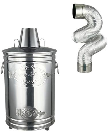 Brandfass, 401 Edelstahl-Verbrennungsgehäuse Mit Deckel, Brandfass Mit Griff Und Feuerhaken, Brandfass Für Gartenabfälle, Zum Verbrennen Von Müll, Blätter, Garten Und Abfallschutt, Papier(L)