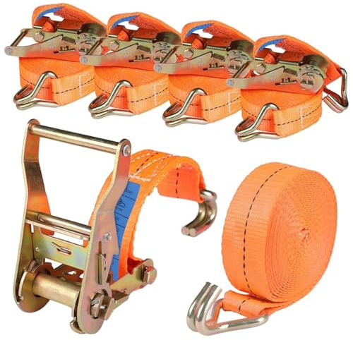 Pamatio 4 Stück Spanngurte mit Ratsche 4 x 3000KG Spanngurt, 6 m x 4 cm Zurrgurte mit Ratsche und Haken, 2-Teilig, für Autodach Motorrad & Transportsicherung
