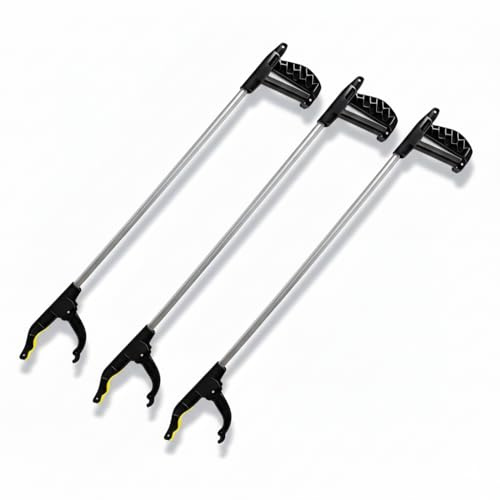 ANGEL Greifzange 76 cm, 3er Set – Aluminium Greifhilfe mit magnetischer Spitze & rutschfestem ergonomischem Griff – Müllzange/Müllgreifer für Haushalt & Senioren