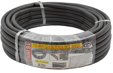 S&M 544989 - Tuyau noir en polyéthylène Ø 16 mm avec goutteurs intégrés tous les 33 cm pour irrigation goutte à goutte - Rouleau de 25 mètres | Les goutteurs arrosent entre 2 et 4 l/h selon la
