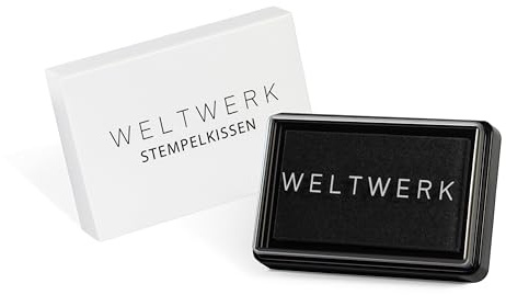 WELTWERK Stempelkissen Schwarz wiederverwendbar [ungiftig & abwaschbar] – wasserbasiertes Pigmentkissen für Abdrücke – inkl. Bastelideen für Scrapbooking, Hochzeit, Weihnachten & Geschenke