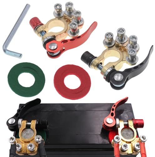 KUMSODE 2 Pezzi Morsetti per Terminali di Morsetto Terminale Batteria Connettori Auto 12v/24v M8 in Ottone Positivo e Negativo Sgancio Rapido con Rondelle Protezione per Barca,Trattore,Moto