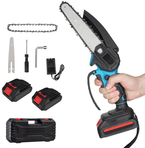 Tronconneuse Electrique sans Fil 6 Pouces Petite Tronçonneuse a Batterie avec Batterie 2600mAh Scie à Chaîne Électrique pour Branches d'arbres Coupe de Bois Jardin
