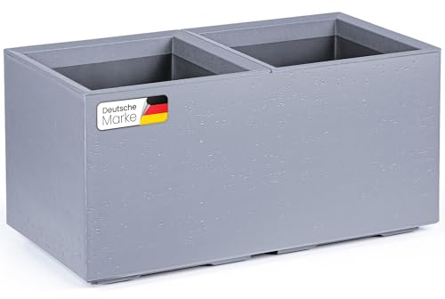 KONZEPT Großer Pflanzkübel auf Rollen, 40×80×40 cm, grau in Betonoptik, aus 100% recyceltem Material – für den Innen- und Außenbereich – ideal für Garten, Balkon und Terrasse