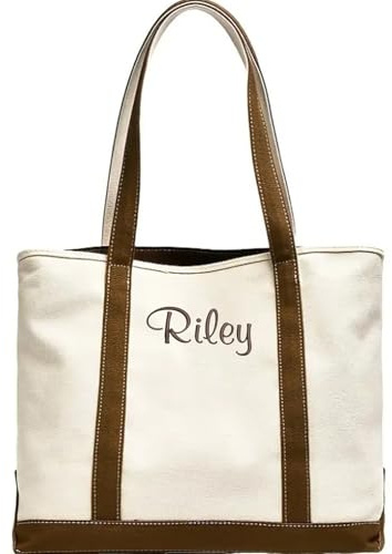 Bestickte Canvas-Tragetasche Mit Reißverschluss, Personalisierter Text, Brautjungfern-Antragstasche, Sackleinen Und PVC, Monogramm-Tragetasche For Junggesellinnenabschied, Strandtasche(Brown)