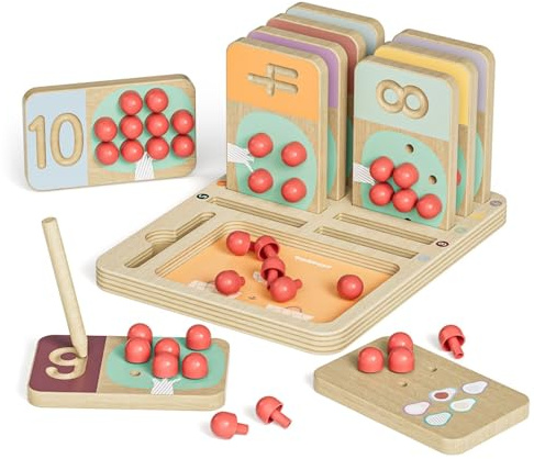 KIDSLINO Finger Rechner Lernspiel – Montessori Rechenspiel aus Holz & Filz ab 3 Jahren | Zählen & Rechnen Lernen mit Aufgabenkarten & Klett-Fingern