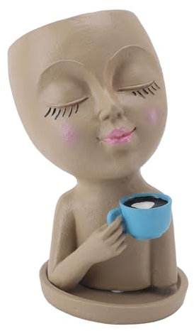 Ldafava Pianta di venatura in resina pianta creativa simpatica piccola fioriera succulenta del caffè con foro di drenaggio per arredamento per giardino esterno interno resina fioriera a (Giallo)