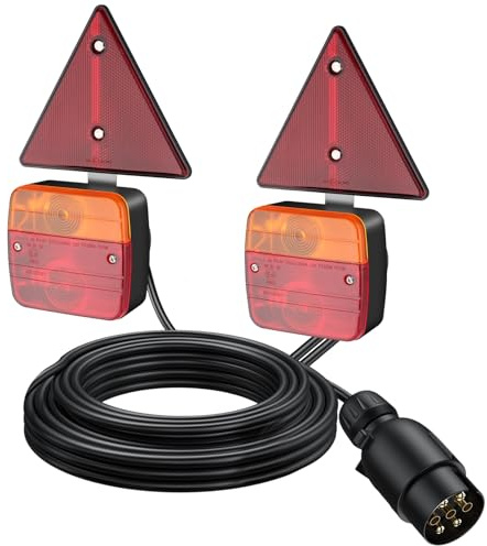 AUTOUTLET Släp bakljus med bakljus, 12 V universellt bakljus set hänge 7-stiftskontakt, 7,5 m kabel & E13-certifierad, vattentät IP65, personbil lastbil bakljus belysning magnet måndag