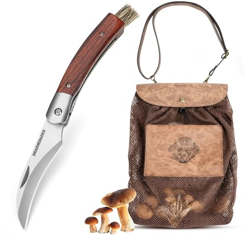 DRACHENADER Foraging Bag Set, 2-Piece Mushroom Foraging Kit with Mesh Bag, Mushroom Knife with brush, Adjustable Strap, and Smartphone Pocket, Ideal for Mushroom Picking, Hiking, and Outdoor Foragers