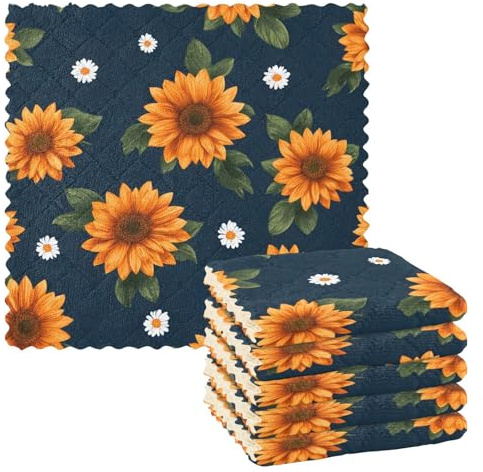 Microfibre Cleaning Cloths Aiffu Of Sunflowers A Pattern Reusable Dish Cloths for Washing Up 6 Pack Swedish Dishcloth Microfibre Cleaning Towels Washable Duster Rags Cloth Home