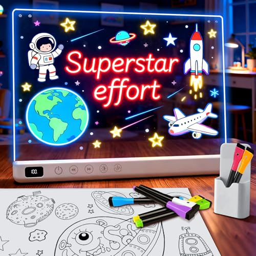 LED-Zeichenbrett mit 13 Lichtmodi, wiederaufladbares leuchtendes led zeichenbrett mit 7 Farbstiften für Kinder, led notiztafel mit farben 35 * 25 cm