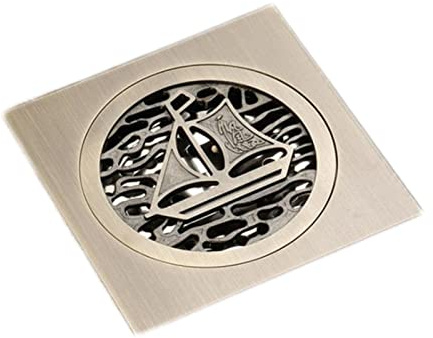 YUEKOPOU Boden, Duschabfluss, Abflusssieb Bodenablauf aus antikem Messing, quadratisch, for Badezimmer, Dusche, Abfallgitter, 10 x 10 cm, 10,2 x 10,2 cm