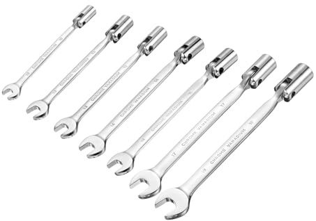 sourcing map 7 Pcs 10mm-19mm Swivel Head Socket Combination Spanner Wrench CR-V Steel Rotary Torx Socket Head Open End Wrenches Spanner Mirror Polishing for Auto Car Repairing