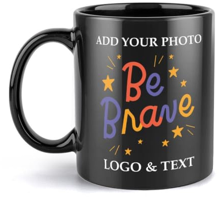 CMLONGQIA Black Custom Mug with Photo Text Logo Personalised Coffee Mug | Microwave Safe Double Side Mug Customized Unisex Present for Christmas Halloween Birthday Anniversary Black