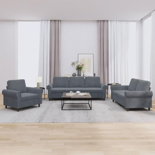 Holamys 3-TLG. Sofagarnitur Dunkelgrau Samt, Polstergarnitur mit Kissen, Robustes Metallgestell, Bequemes Wohnzimmer-Sofa-Set, Moderne Polstermöbel für Ihr Zuhause