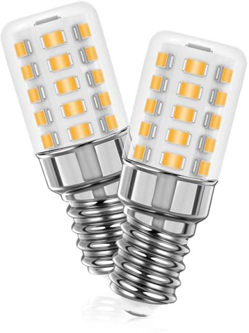 A.bigwhale E14 LED Lampe Kühlschranklampe, 2er Pack E14 LED Leuchtmittel 3W Ersatz 30W Halogenlampen, 480LM Warmweiss Glühbirne 2700K für Kühlschrank Nähmaschine Tischlampe, 360° Abstrahlwinkel