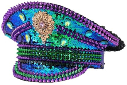 CAMDOM Damen Festival Kapitän Hut Burning Man Pailletten Strass Karneval Kostüm Hut