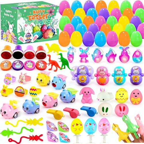 Meiruier 50pcs Filled Easter Eggs Novelty Toy,Easter Egg Hunt，50pcs Blind Box Basket Fillers, Easter Game Party & Outdoor &School, Easter Gifts for Boys Girls