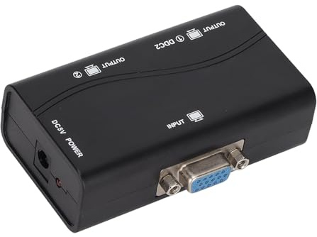Dioche Divisor VGA 1 en 2 Salidas 1 en 2 Salidas: 250 MHz Alimentado por USB con Salida de Vídeo 1080P para Duplicación de Pantalla, Carcasa de ABS Duradera