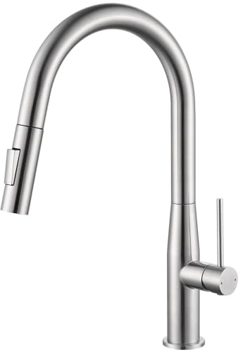 CECIPA Rubinetto Cucina con Doccetta Estraibile, Arco Miscelatore Cucina | Rubinetto Lavello con 2 Modalità, Doccino Estraibile di 40cm, Girevole a 360°, in Acciaio Inox, Monocomando, Spazzolata