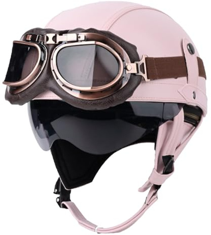 KKVGP Retro halvhjälm for motorcykel i tysk stil med glasögon, Retro hjälmar med öppet ansikte DOT/ECE-godkända, Vuxna män kvinnor Keps for cykelkryssarscooter(8,XL=61~62cm)
