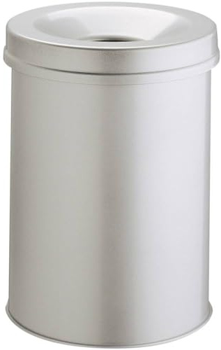Durable Safe Papierkorb 15 Liter mit Flammenlöschkopf, grau, 330510 | Runder Mülleimer, selbstlöschender Deckel, Stahl mit Epoxidharzbeschichtung, flammsicher, 26x35,7 cm