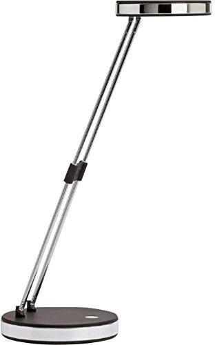 MAUL Schreibtischlampe MAULpuck 13x13x37cm | Moderne LED Lampe mit 1.260 Lux und 6.500 Kelvin | Tageslichtlampe mit Standfuß | Höhenverstellbare Tischlampe mit Teleskoparm | Schwarz | tageslichtweißes Licht, ausziehbarer Arm, kompakt klappbar, wechselbares Leuchtmittel, schreibtischschonende Unterlage