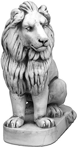 gartendekoparadies.de Löwen Statuen Steinfiguren H. 95 cm, je 230 kg, Grau, Frostsicher aus Steinguss für Außenbereich (Löwe Links)