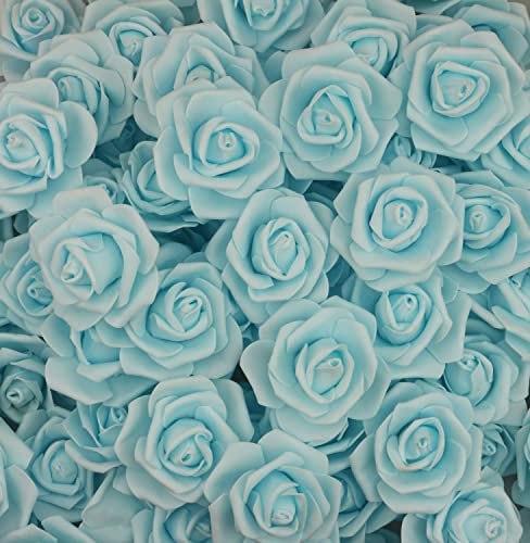 Lightingsky 3 x 4,1 x 7,6 cm, 100 Stück DIY echte Haptik 3D künstliche Schaumstoff-Rosenköpfe ohne Stiel für Hochzeit, Party, Heimdekoration (100 Stück, Himmel)