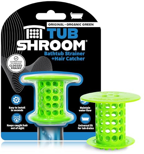 TubShroom Bathtub Drain Hair Catcher – In-Drain Tub Strainer & Clog Prevention Protector, Fits Standard 1.4”–1.75” Tub Drains, Easy Clean, Captures Human & Pet Hair out of Sight (Green)