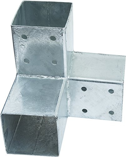 Connex Pfostenecke doppelt - 200 x 200 mm 90° - chromfarbig - feuerverzinkt - 3 Hülsen - 1 Stück / Pfostenverbinder / Holzverbinder / Balkenverbinder / HV4242
