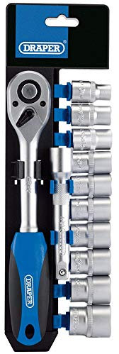 Draper Set di 12 chiavi a bussola e cricchetto con attacco quadro da 1/2, per fai da te, casa, officina, kit professionale e auto