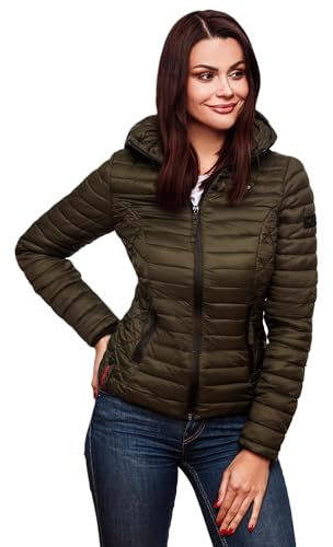 MARIKOO Damen Jacke Steppjacke Übergangsjacke mit Kapuze gesteppt B600