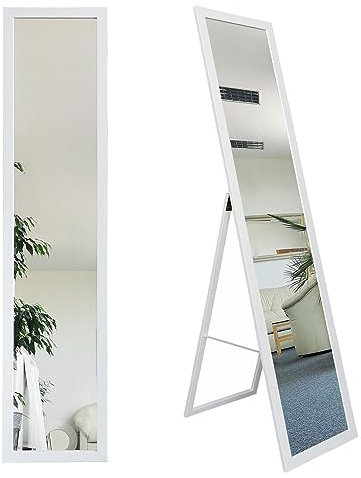 BD ART Stand-Ankleidespiegel Weiß 155,8 x 35,8 cm großer Fußboden Standspiegel Garderobe weiß Zeitloser eleganter MDF Rahmen Ganzkörperspiegel