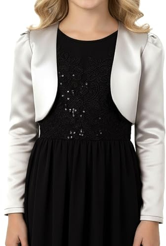 BlackButterfly Enfants Satin Manche Longue Boléro Filles (Argent, 5-6 Ans)