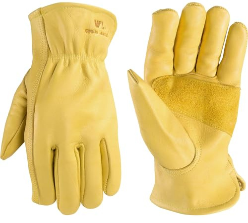 Wells Lamont Leather Work Gloves for Men – Grain Cowhide, Reinforced Palm – Ideal for Construction, Farming, Ranching – Ergonomic Fit, Keystone Thumb, Elasticized Wrist – Saddletan, X-Large (1129XL)