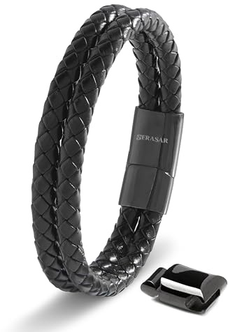 SERASAR Premium Lederarmband für Männer | Magnetverschluss aus Edelstahl in Schwarz, Silber & Gold | Inklusive Schmuckschachtel | Tolle Geschenkidee