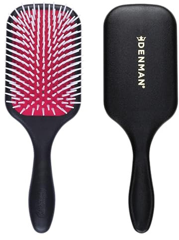 Denman Detangler D38 Hair Brush for Fast and Comfortable Detangling, Blow Drying and Styling - Combination of D3 Styling Pins & Paddle Brush - For Women and Men (Red & Black)