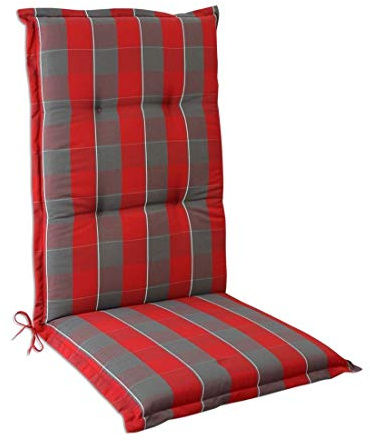 OUTLIV. Florence Klappsesselauflage, 120x50x6 cm, Rot-Grau Kariert | 100% Polyester, mit Bindebändern, 120x50x6 cm, Rot-Grau Kariert, für Garten und Terrasse